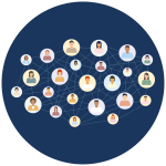 circle icon with a networking image of connected cartoon people
